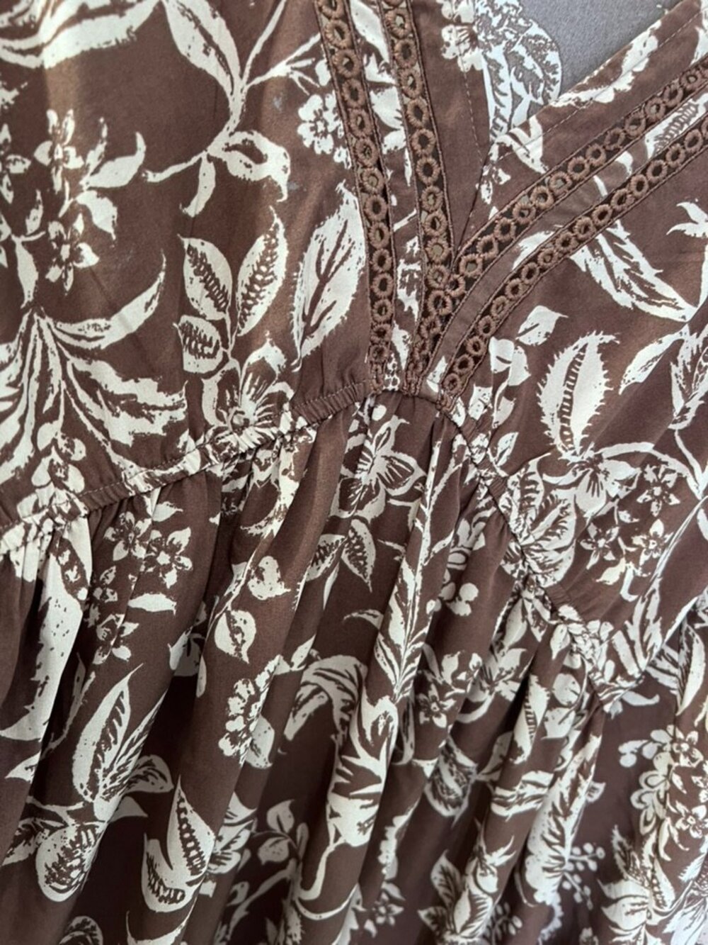 Rusttydustty Brown Floral Boho Midi Dress XXL Cottagecore Prairie Long Sleeve - Picture 5 of 6
